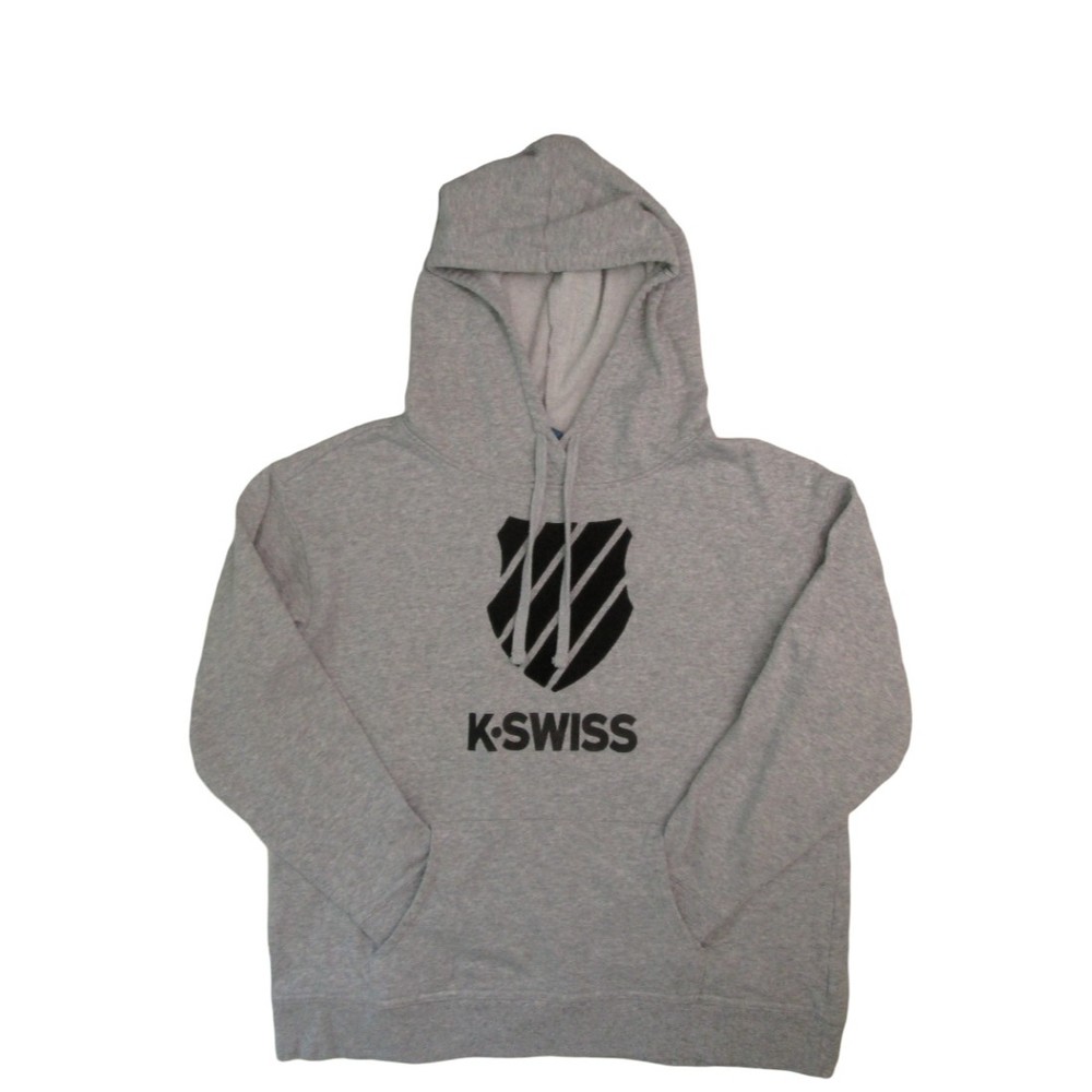 Mens Hoodie Sweatshirt Large Gray Heathered Kangaroo Pocket Pullover K-Swiss